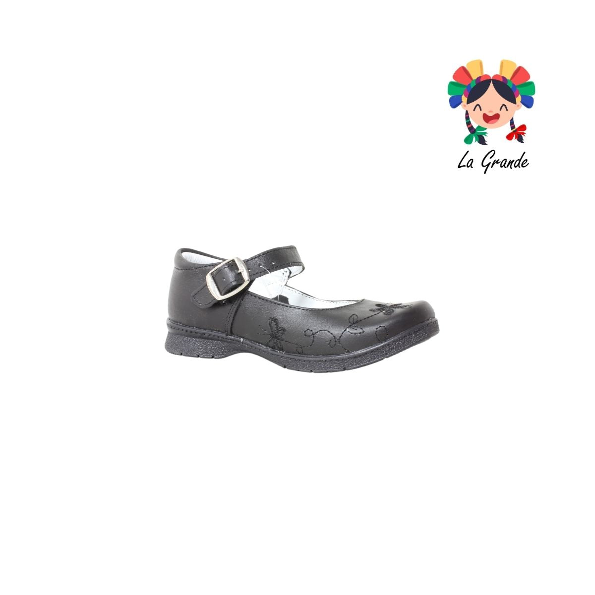 001 BRIANDA Negro Piel Zapato Escolar para Niña