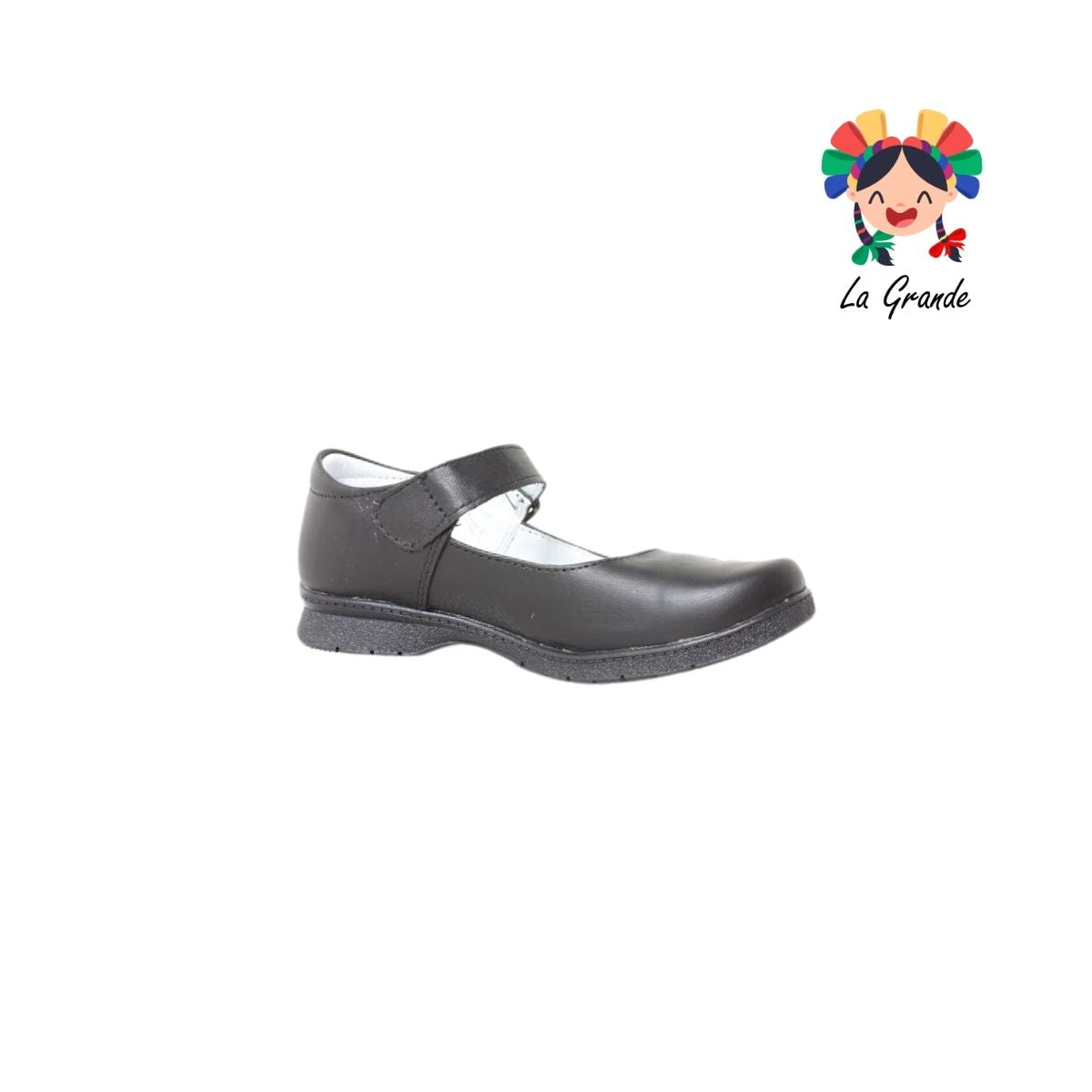 001 BRIANDA Negro Piel Zapato Escolar para Niña
