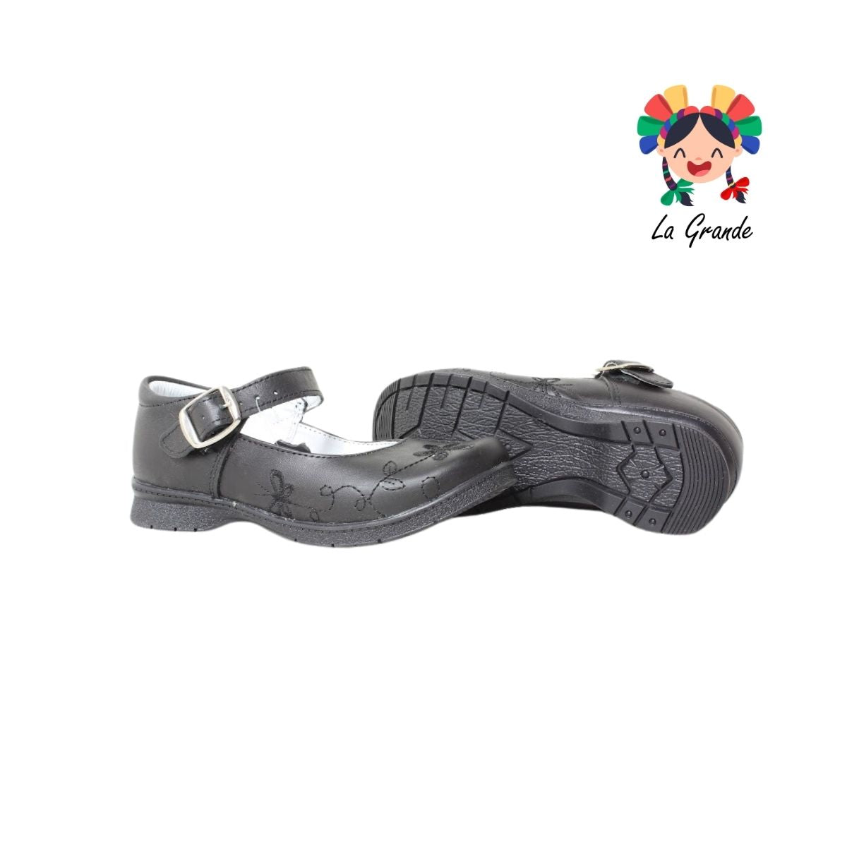 001 BRIANDA Negro Piel Zapato Escolar para Niña