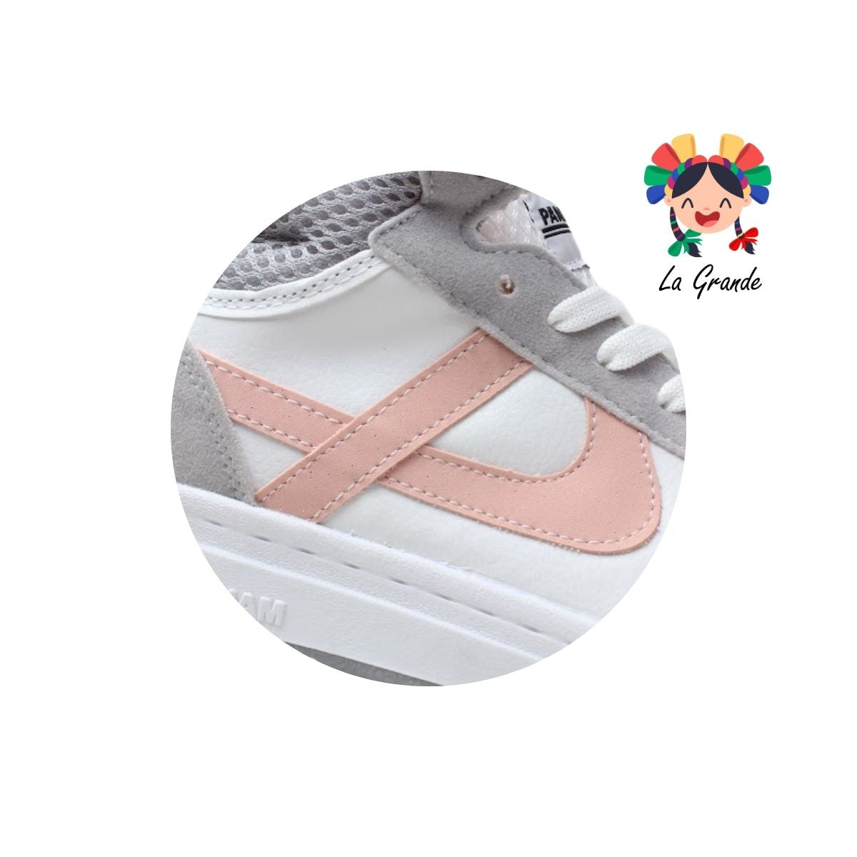 010677 PANAM Blanco Gris Napa Tenis Escolar para Dama y Joven