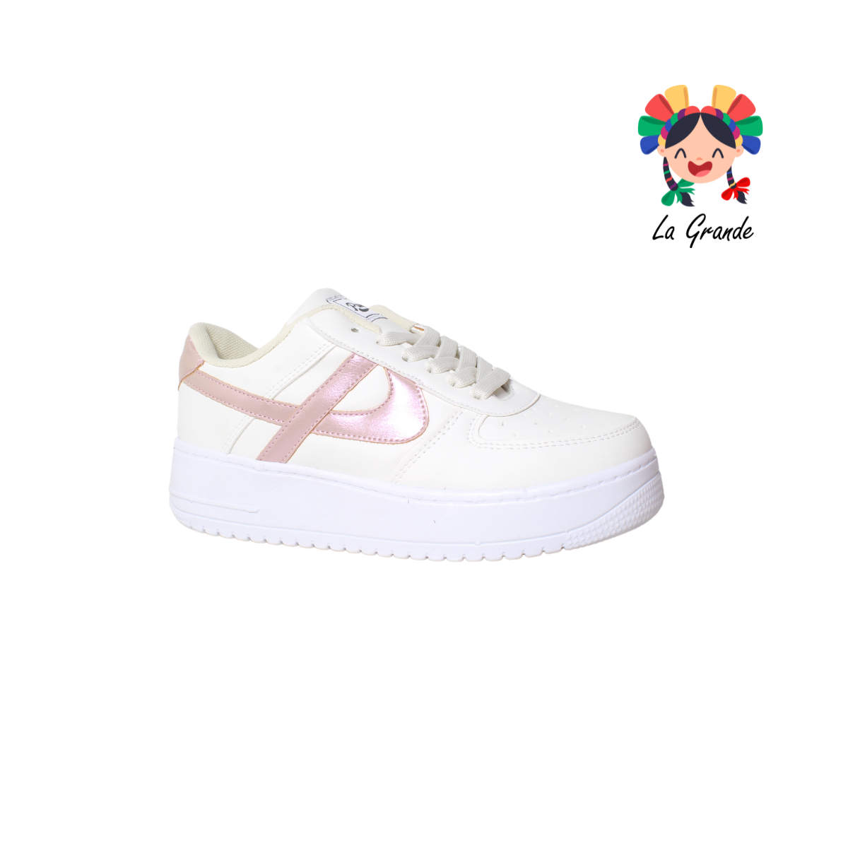 010892 PANAM Bco Plata Rosa Napa Tenis Casual Original para Dama