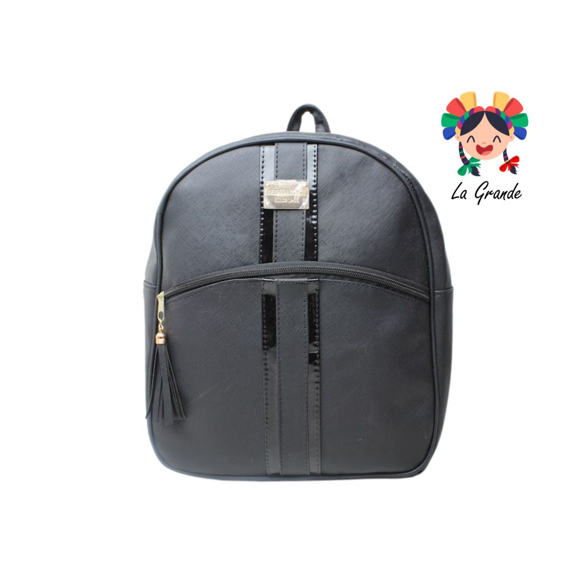 018 Mochila Negra Charol Casual para Dama