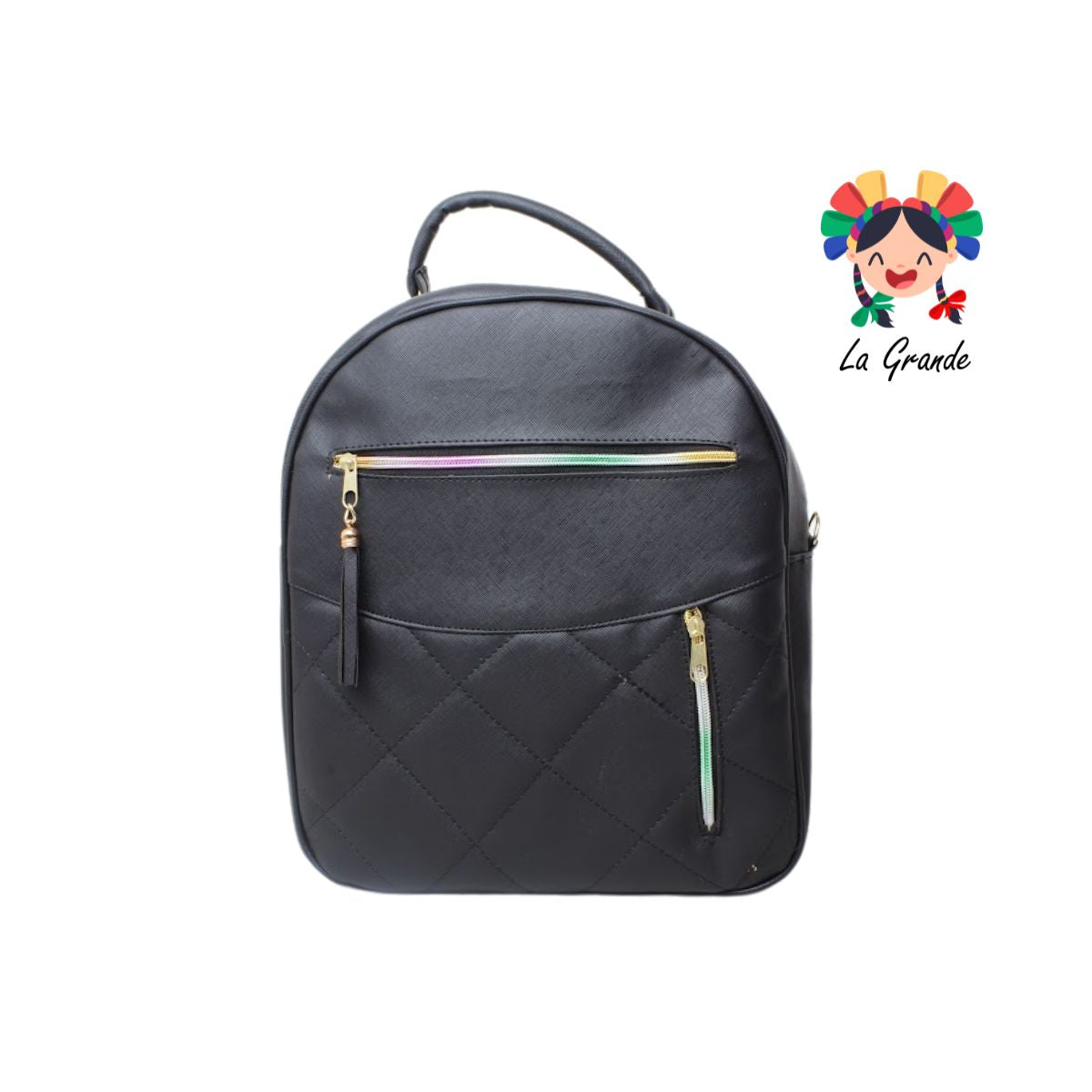 018 Mochila Negra Tornasol Casual Grabada para Dama