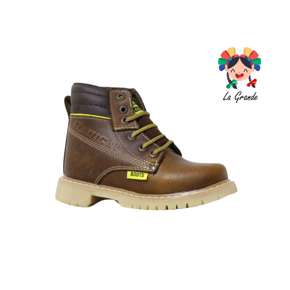 023 RADICAL Café Roble Piel Bota Industrial para Dama y Joven