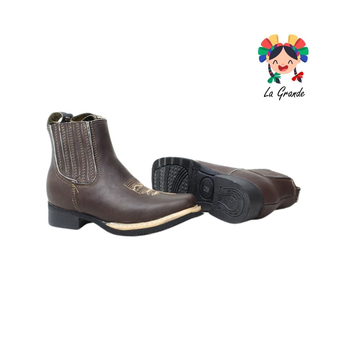 036 ANDRE FLO Café Grasso Piel Bota Vaquera para Niño y Joven
