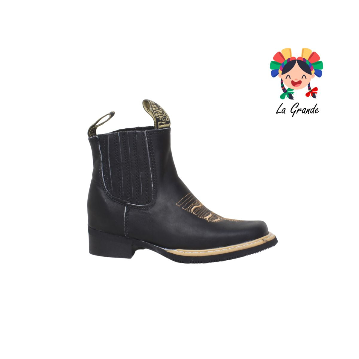 036 ANDRE FLO Negro Grasso Piel Bota para Niño y Joven