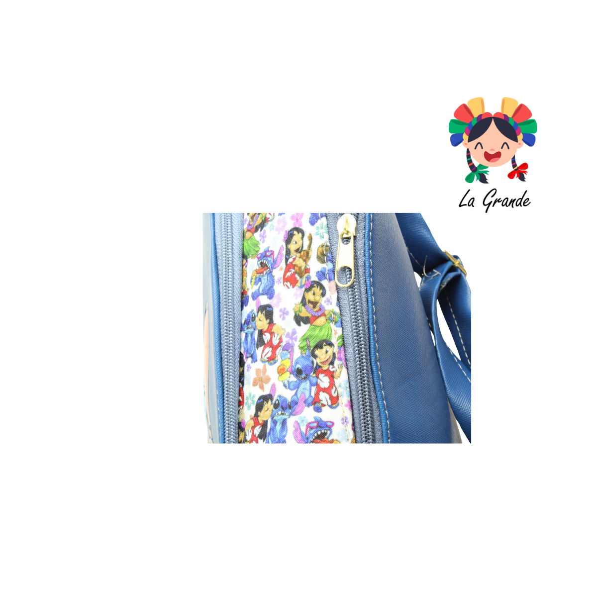 037 Mochila Doble Bolsa Azul Lilo Stish Casual para Dama
