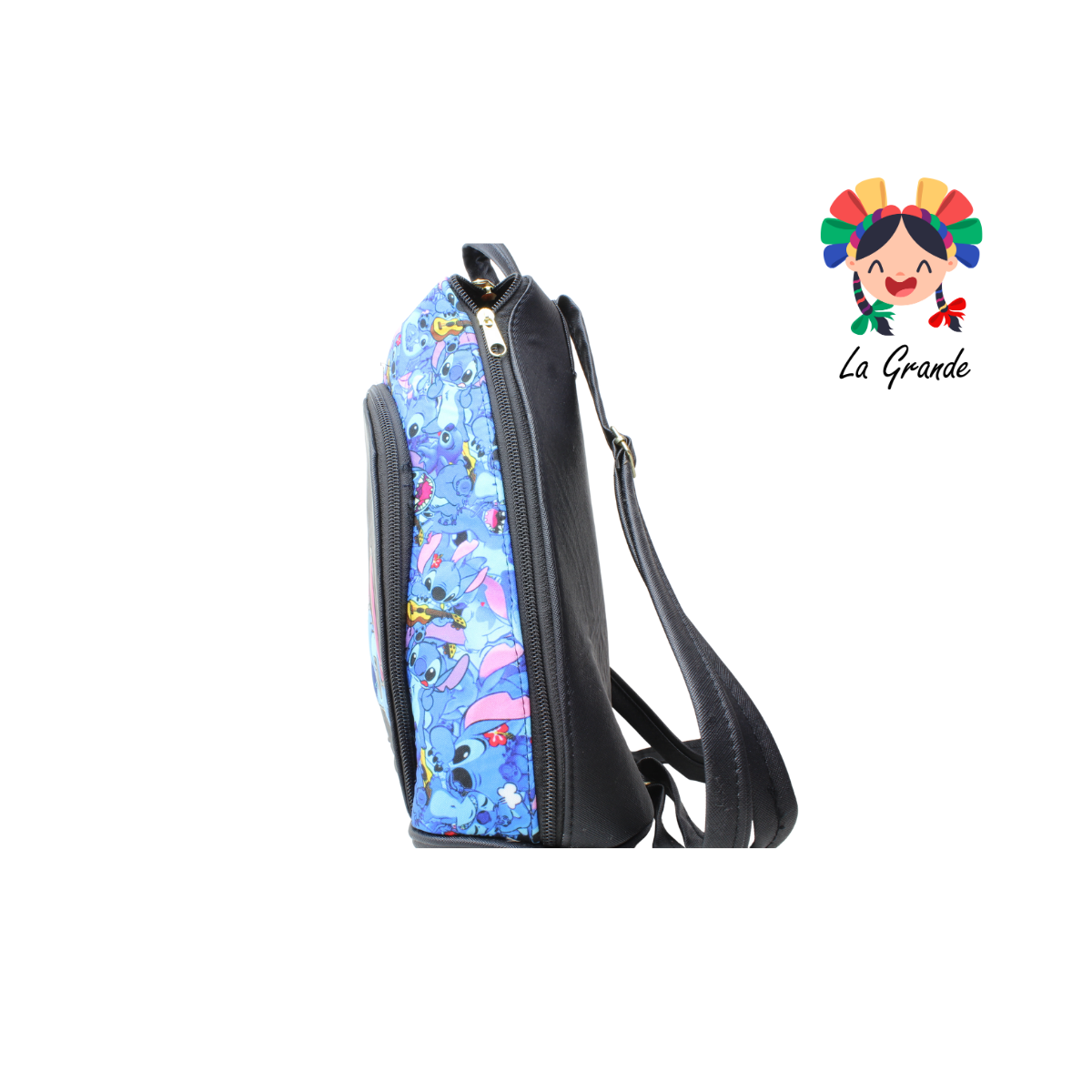 037 Mochila Doble Bolsa Negro Rey Stich Casual para Dama