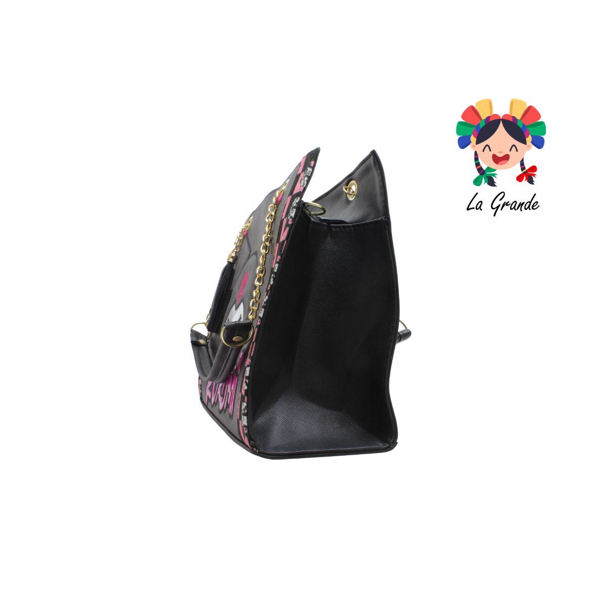 038 KURUM LUCCIANA Bolsa Cuadrada Negro Rosa Casual con Cadena para Dama