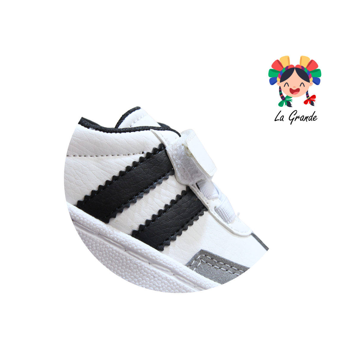 044 BARYONYX Blanco Negro Sintético Tenis Casual para Niña y Niño
