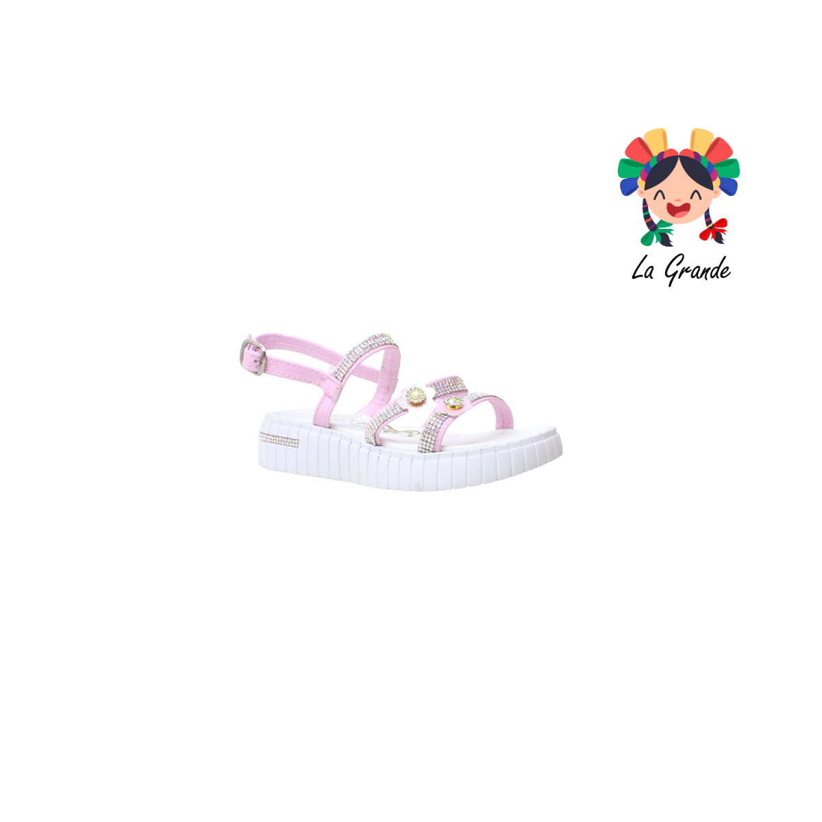 049 ROCHARTS Rosa Sintético Sandalia con Pedrería para Niña