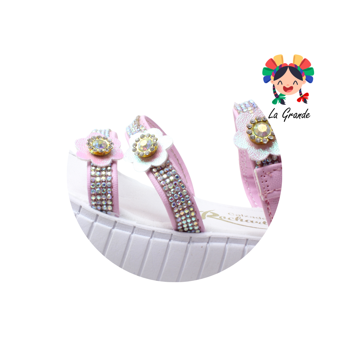 049 ROCHARTS Rosa Sintético Sandalia con Pedrería para Niña