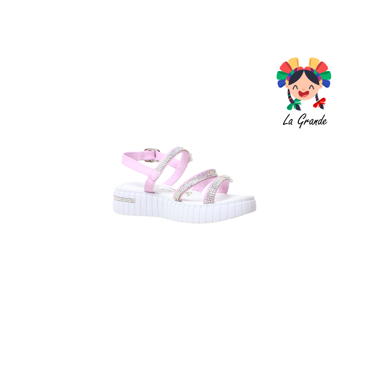 049 ROCHARTS Rosa Sintético Sandalia con Pedrería para Niña
