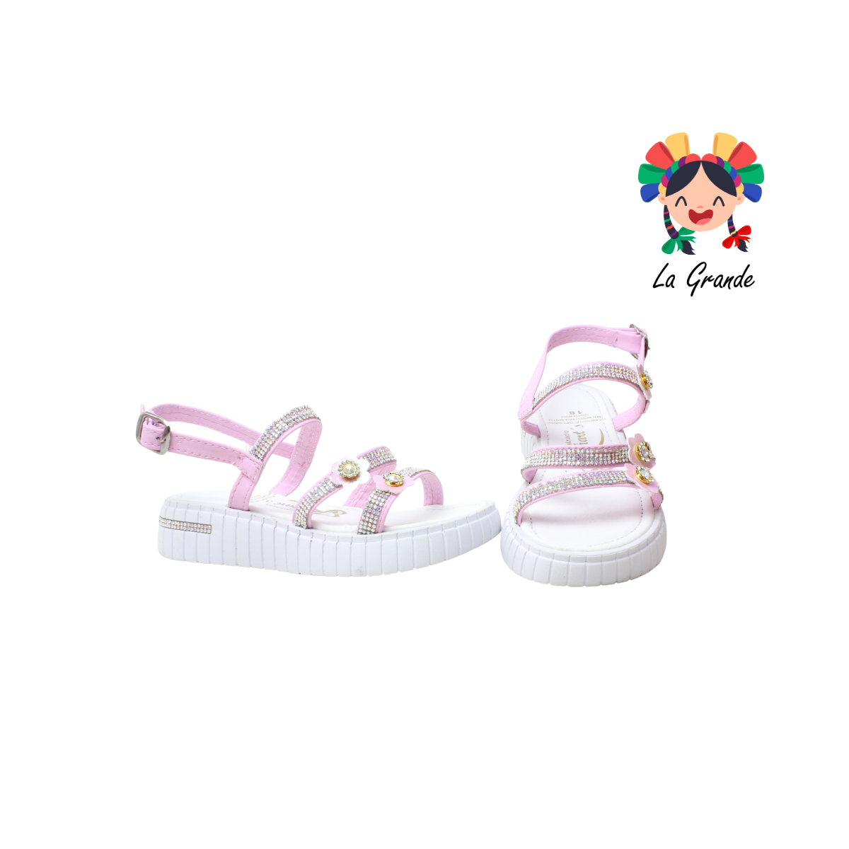 049 ROCHARTS Rosa Sintético Sandalia con Pedrería para Niña