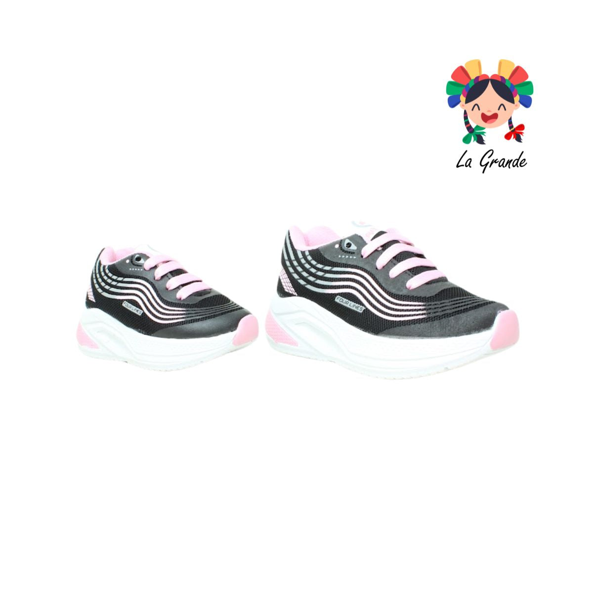 04 FOUR LINES Negro Rosa Tenis Deportivo para Bebé y Niña