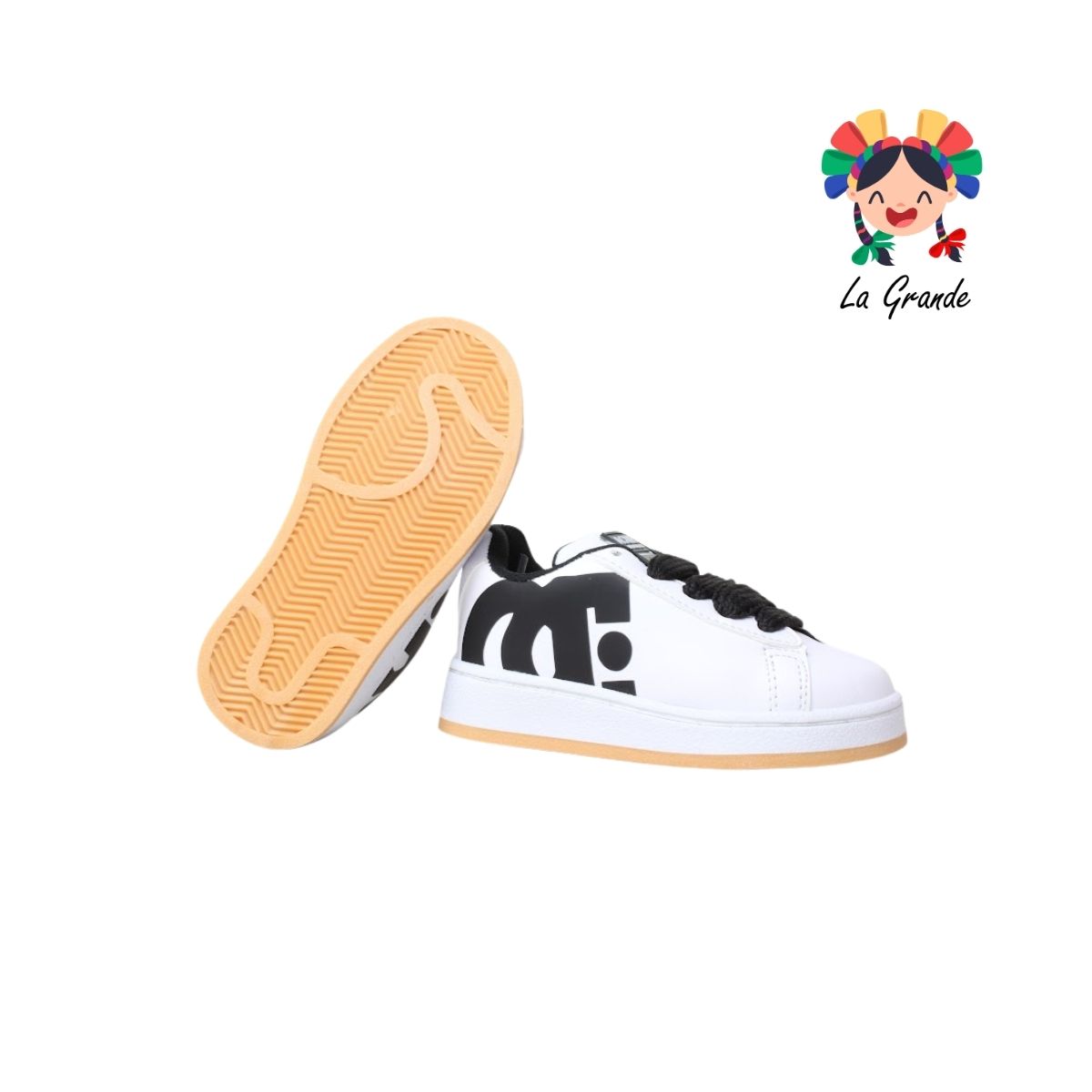 053 ACUR-ST Blanco Negro Tenis Casual para Niña y Niño