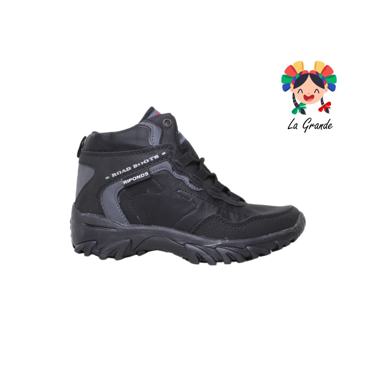 0599 RIPONDS Negro Sintético Bota de Montaña para Dama y Joven