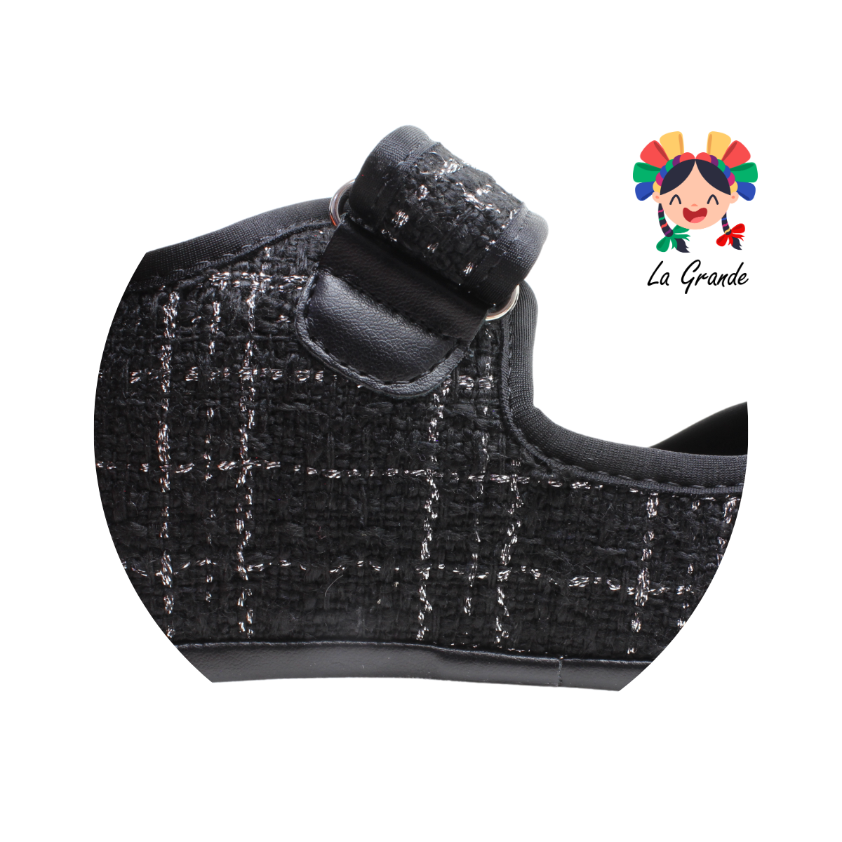 0607 SHOSH Negro Textil Sint Sandalia Confort para Dama
