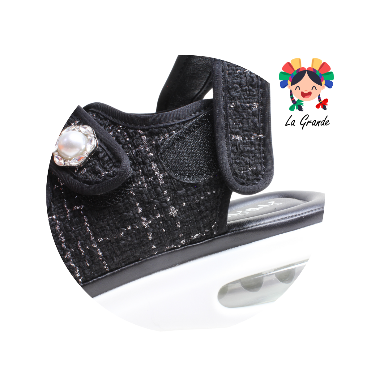 0607 SHOSH Negro Textil Sint Sandalia Confort para Dama