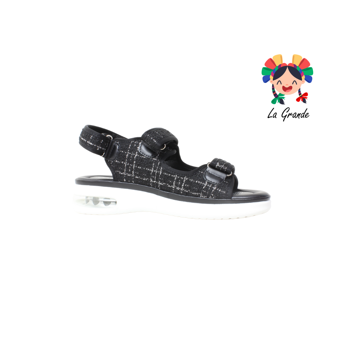 0607 SHOSH Negro Textil Sint Sandalia Confort para Dama