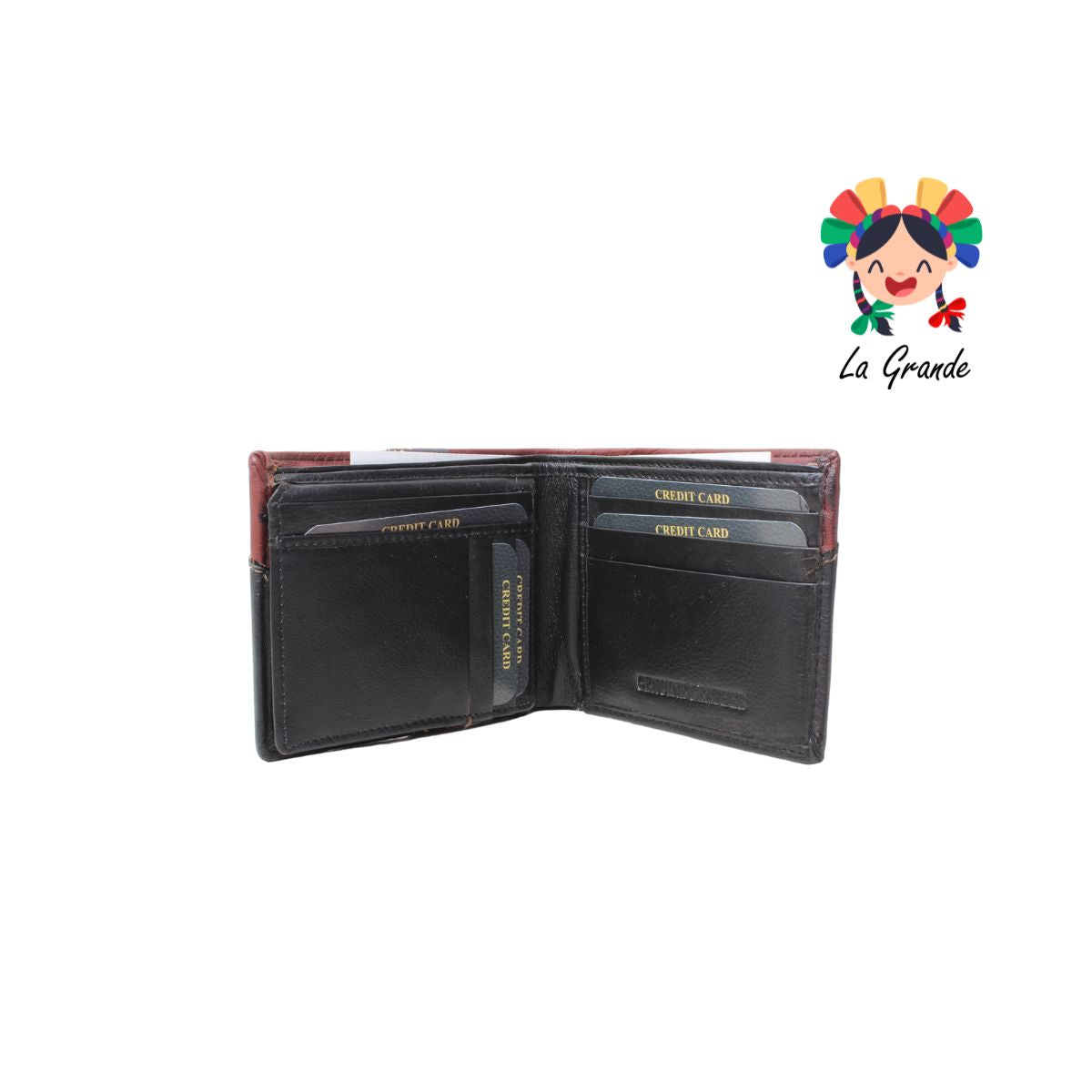 06 Cartera Negro Vino Casual para Caballero