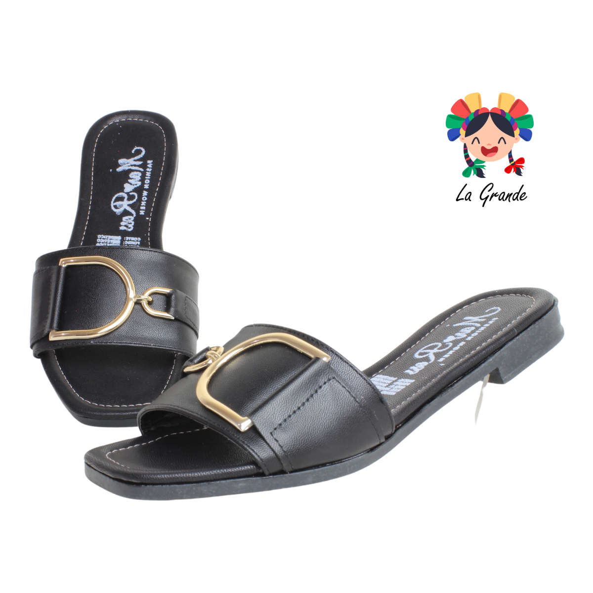 074 MARI ROSS Negro Cabra Sandalia Casual para Dama