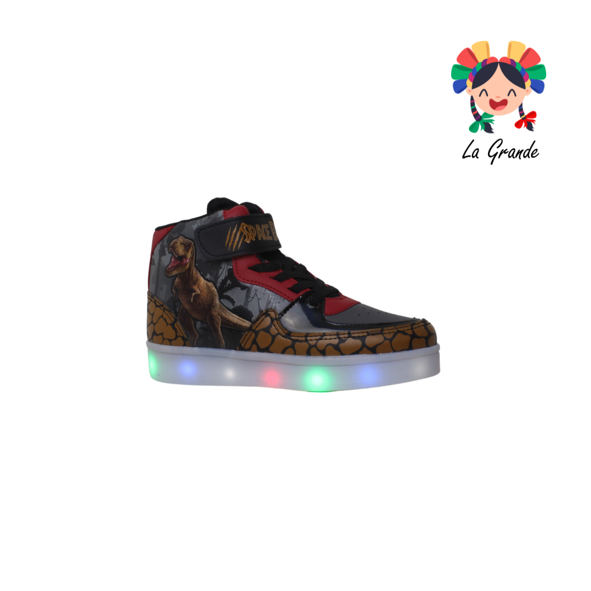 082-D SPACE BOYS Oxford Negro Sint Tenis Casual con Luz Led para Niño