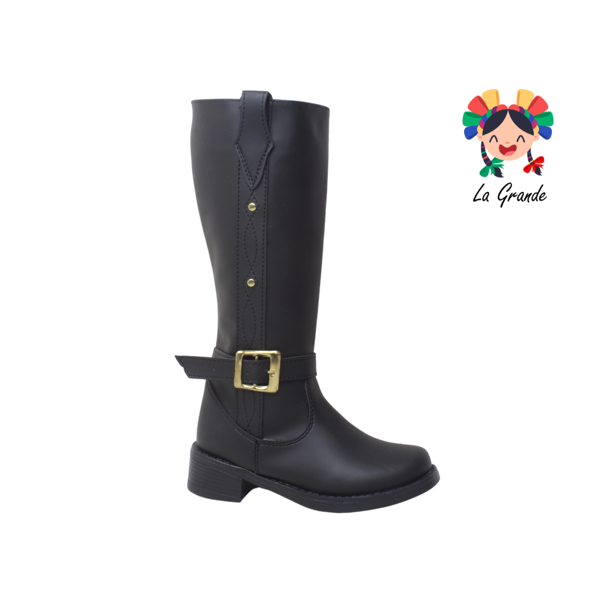 084 TOP5 Negro Sintético Bota Alta para Niña