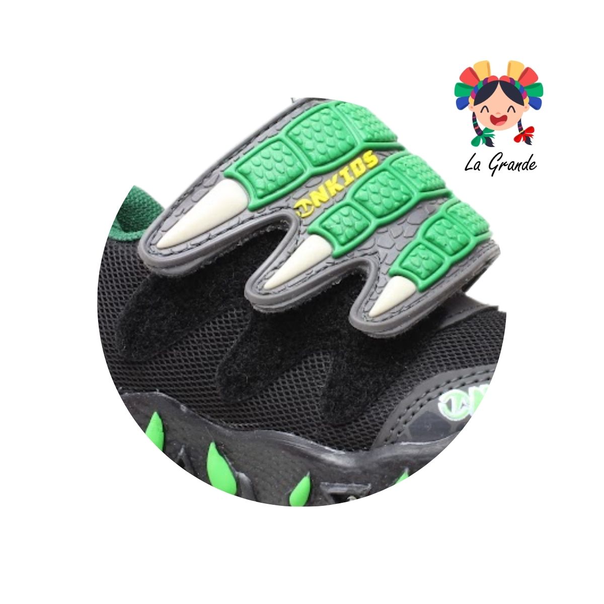 088 ON KIDS Negro Verde Sintético Tenis Casual con Luz Led para Niña y Niño