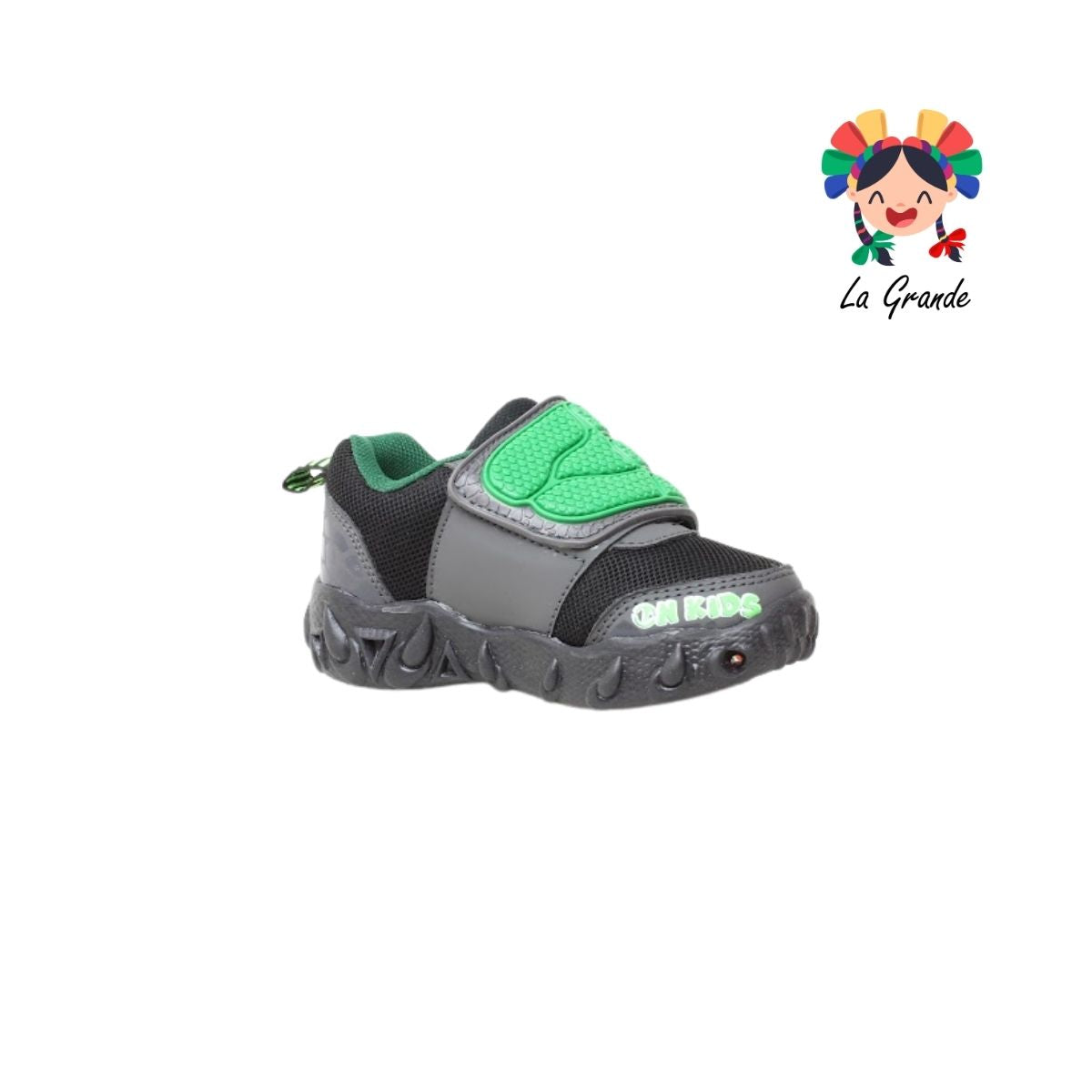 088 ON KIDS Negro Verde Sintético Tenis Casual con Luz Led para Niña y Niño