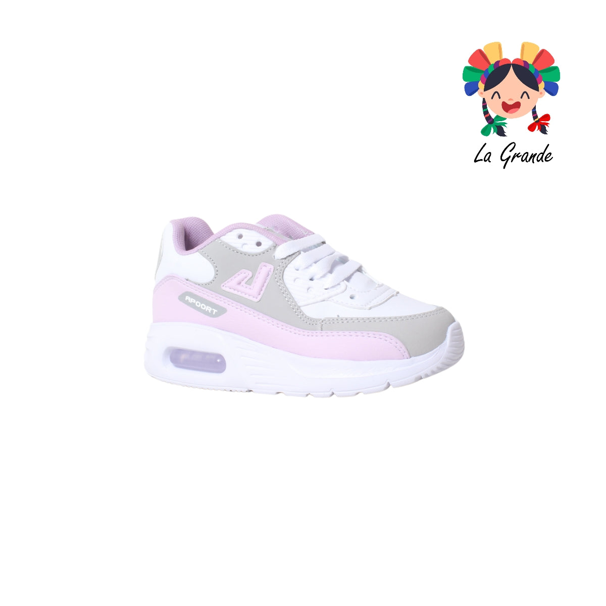 5013 APOORT Bco Gris Lila Tenis Deportivo de Válvula para Niña
