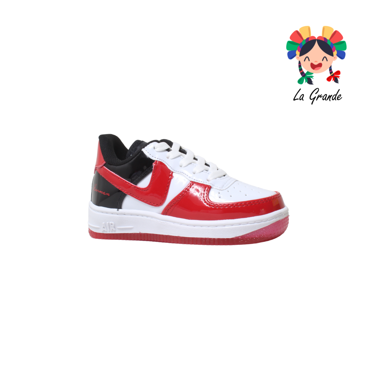 1000-3 HARMAN Bco Ngo Rojo Charol Tenis Casual para Niña y Niño