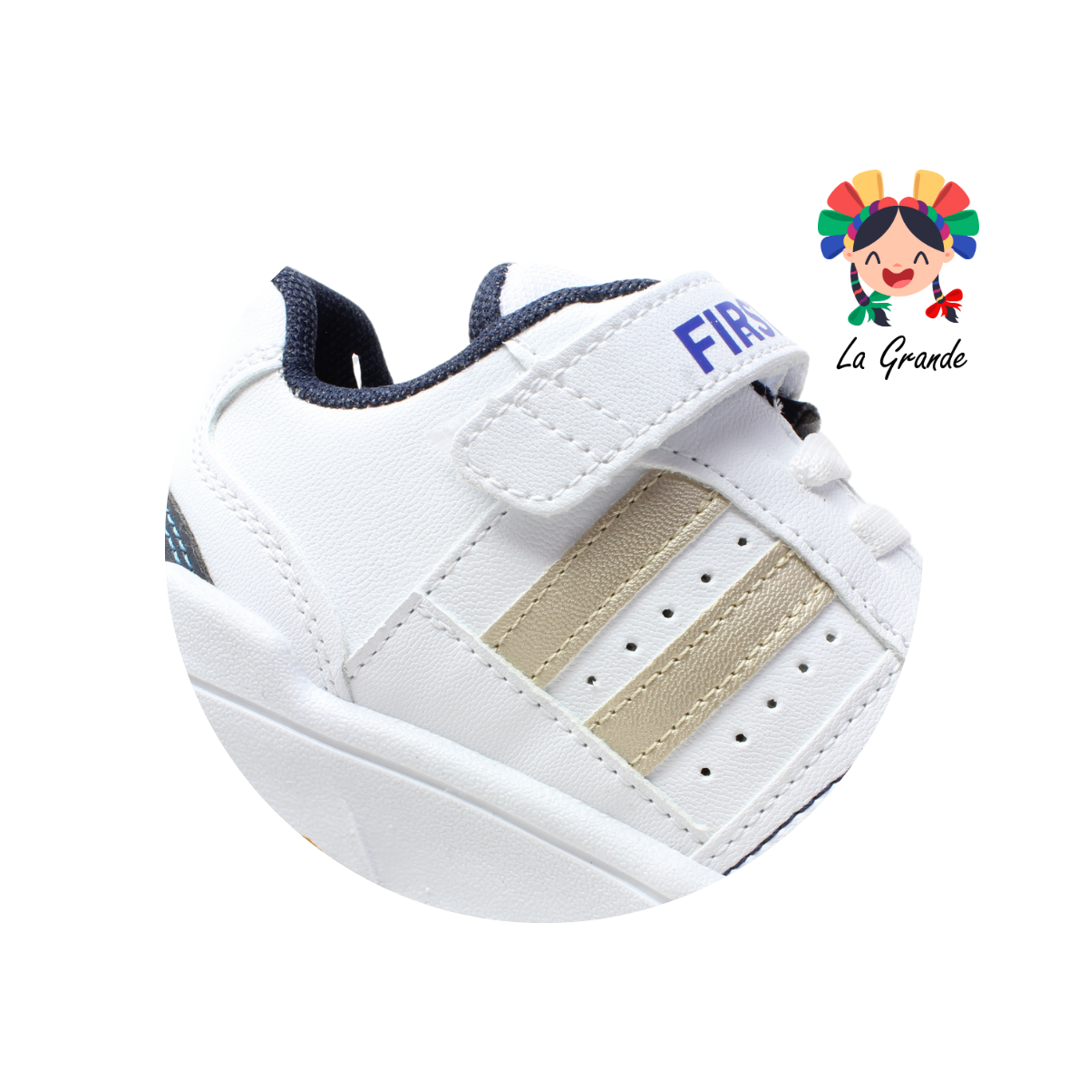 10000 FIRST Blanco Oro Sint Tenis Casual para Niña y Niño