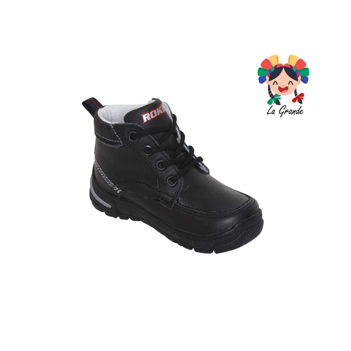 1009 ROKINO Negro Piel Zapato Escolar para Niño