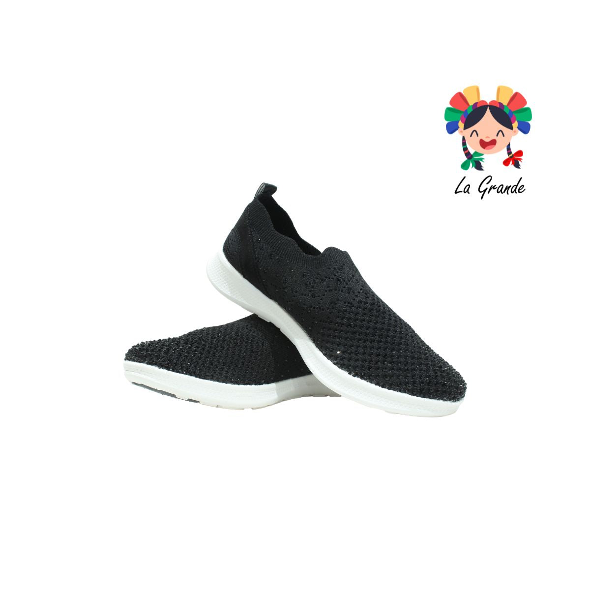 101309 FLEXI Negro Slip On Tenis Casual con Pedrería para Dama