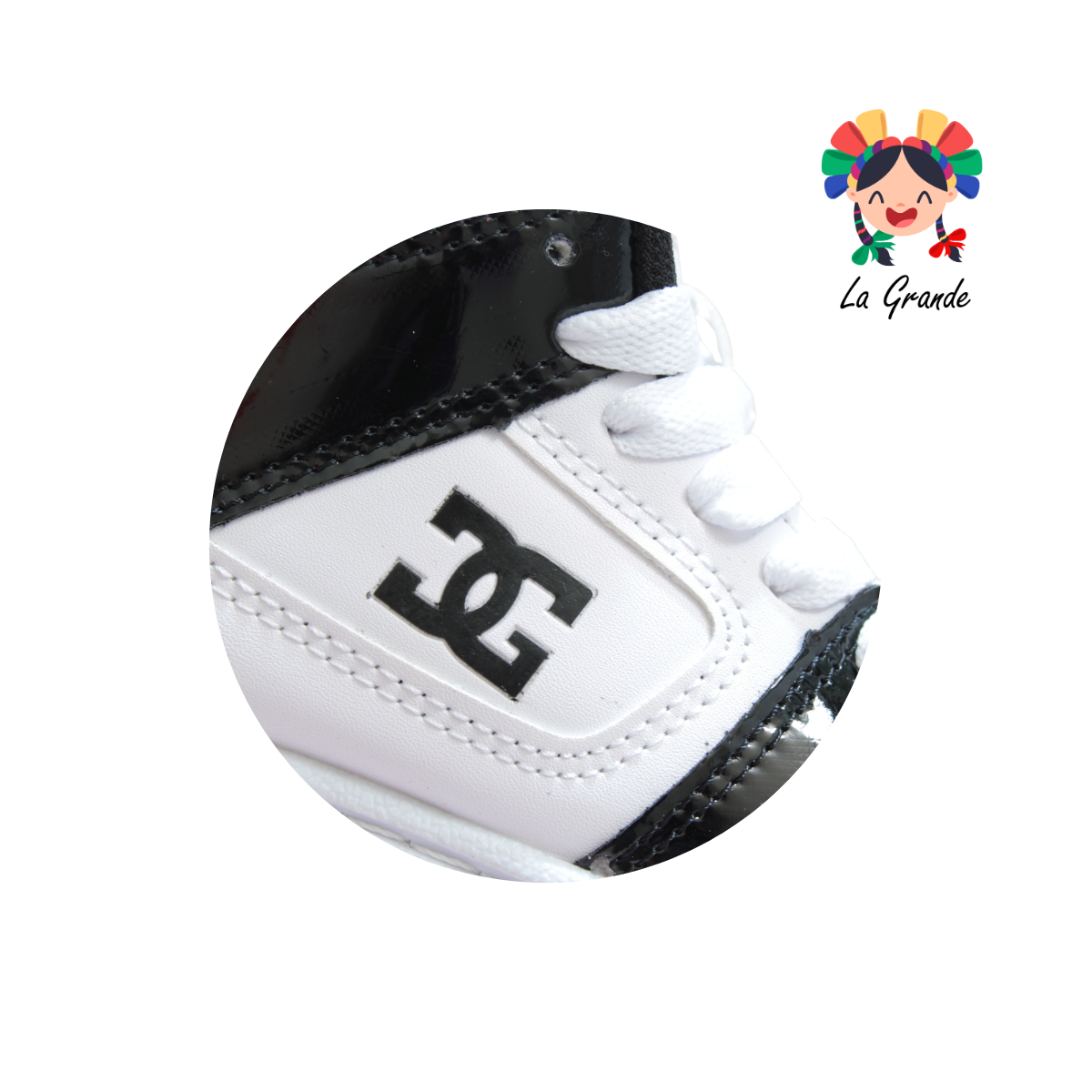 850 GMC Negro Blanco Charol Tenis Casual para Niño