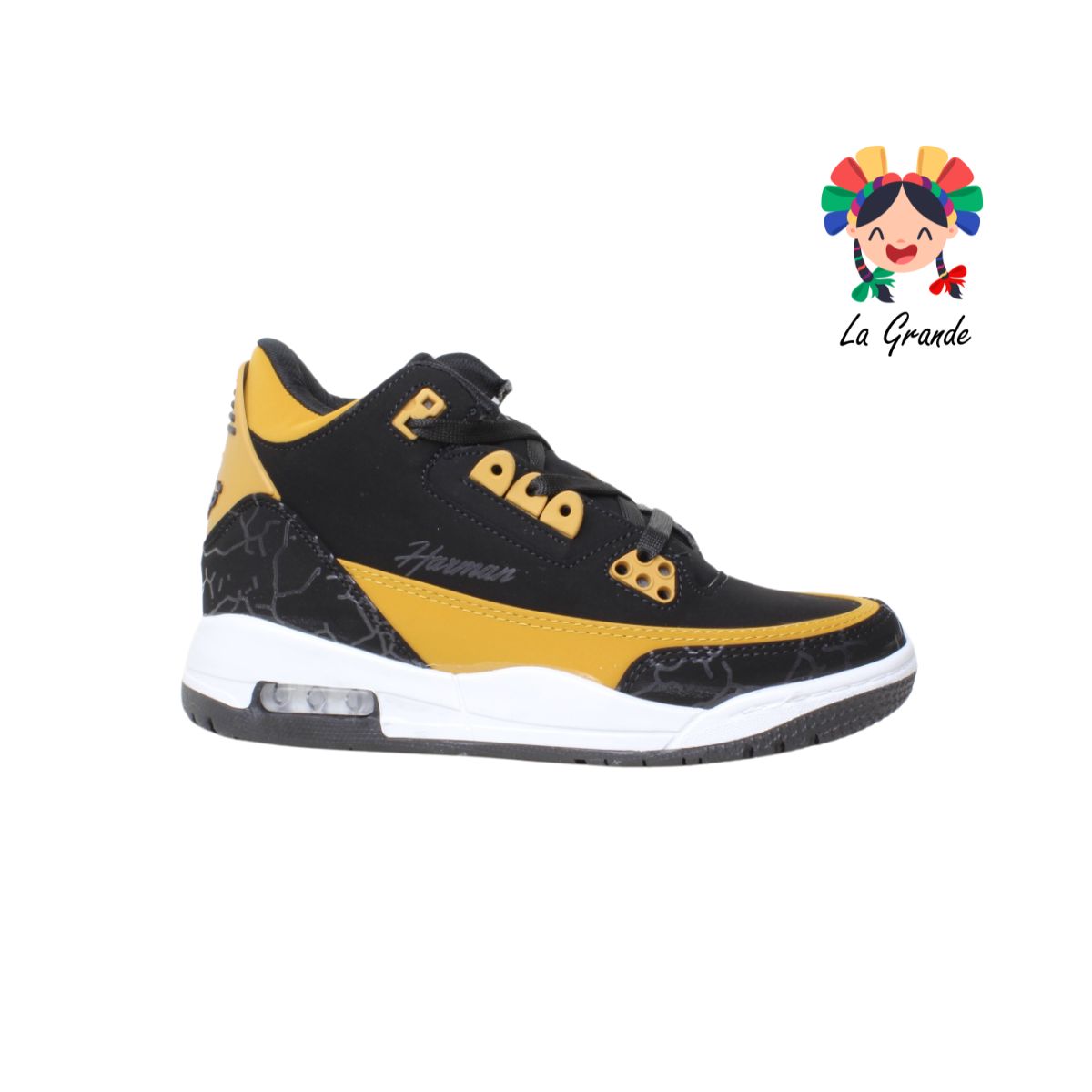 1020 HARMAN Negro Mostaza Tenis Casual para Joven y Caballero