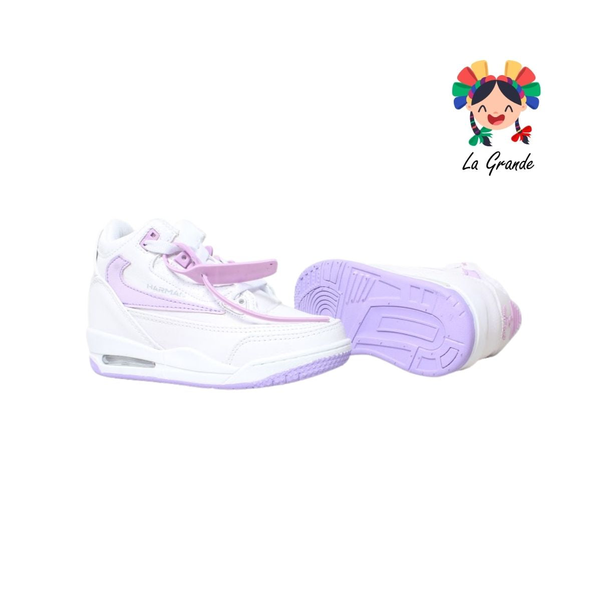 1021 HARMAN Blanco Lila Tenis Casual para Niña y Niño