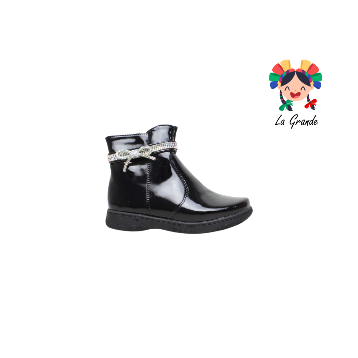 1023 ROCHART'S Negro Charol Bota con Brillos para Bebé y Niña