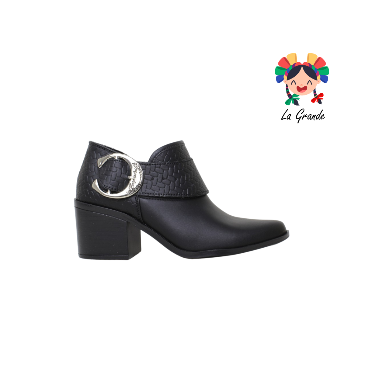 105 LEOPATRIA Negro Piel Bota con Hebilla para Dama