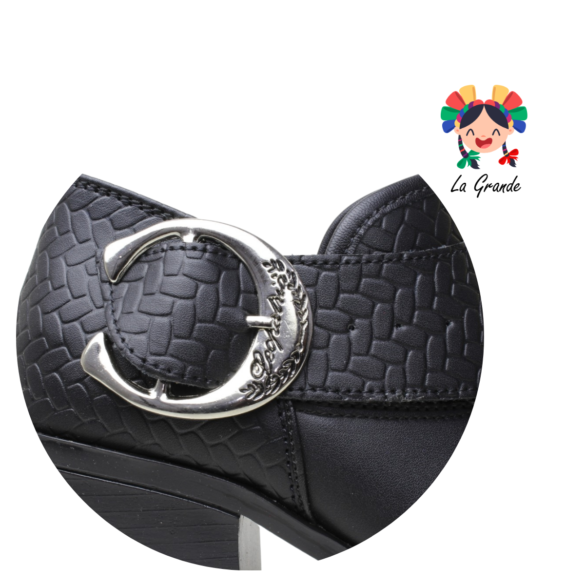 105 LEOPATRIA Negro Piel Bota con Hebilla para Dama