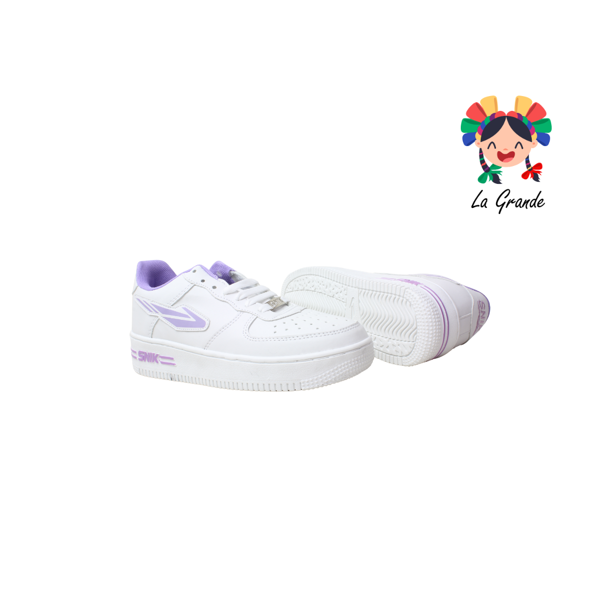 105 SNIK Blanco Lila Sintético Tenis Casual para Dama