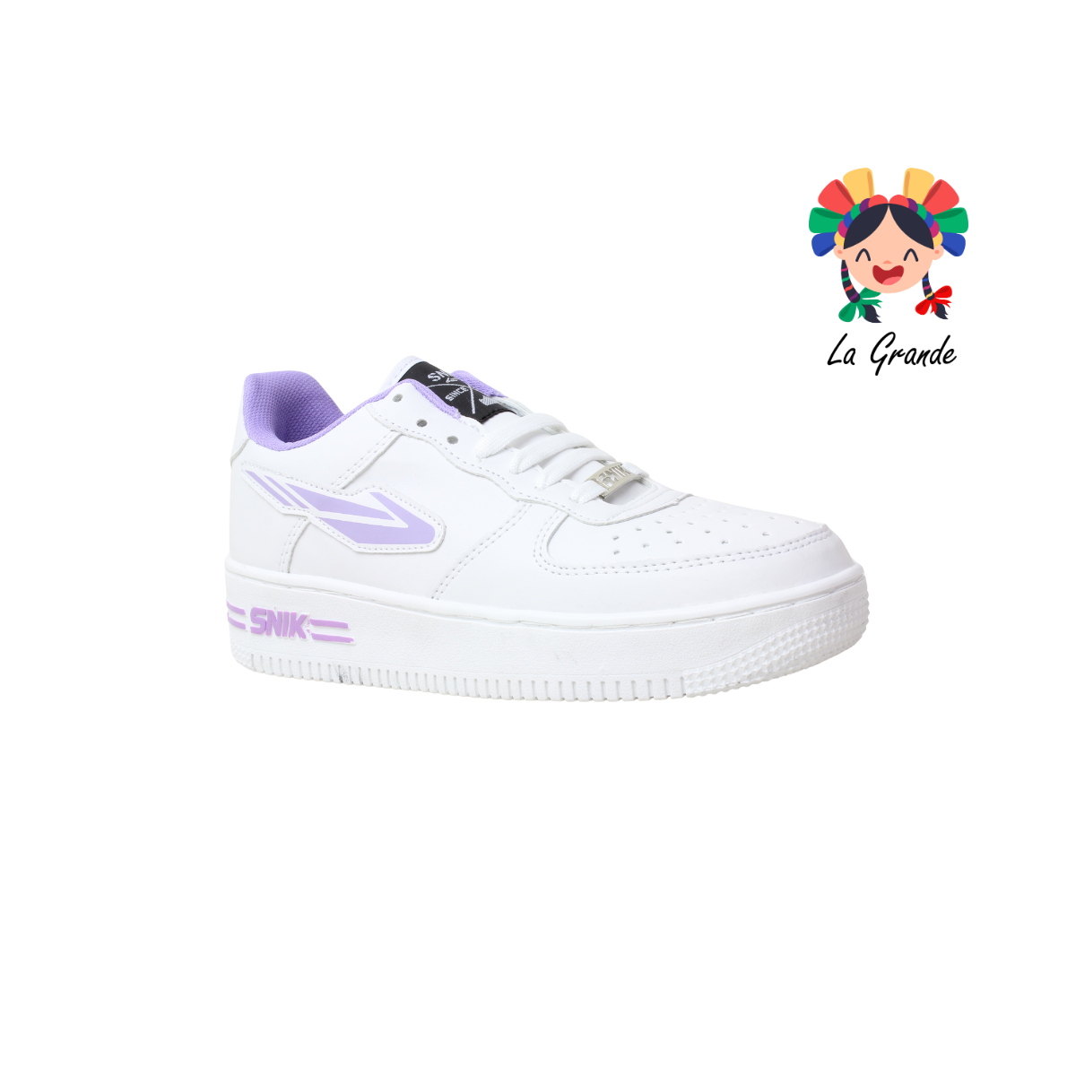 105 SNIK Blanco Lila Sintético Tenis Casual para Dama