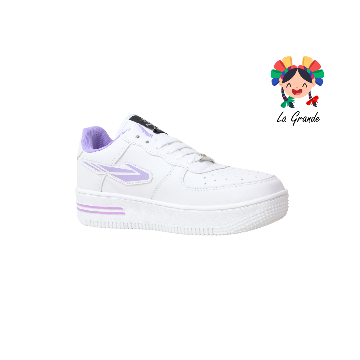 105 SNIK Blanco Lila Sintético Tenis Casual para Dama