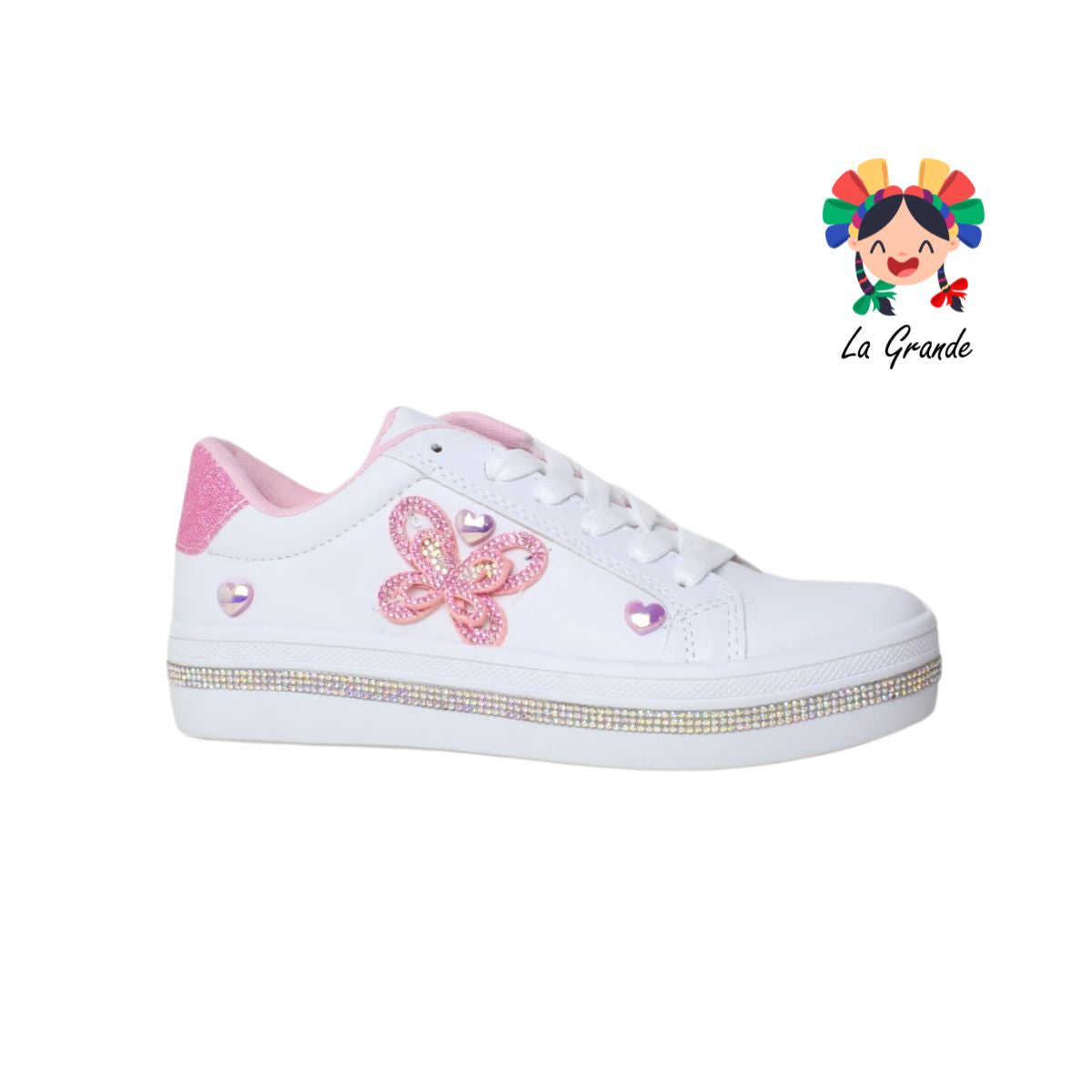1061 FRIDAYS Blanco Rosa Tenis Casual Mariposa para Niña y Dama