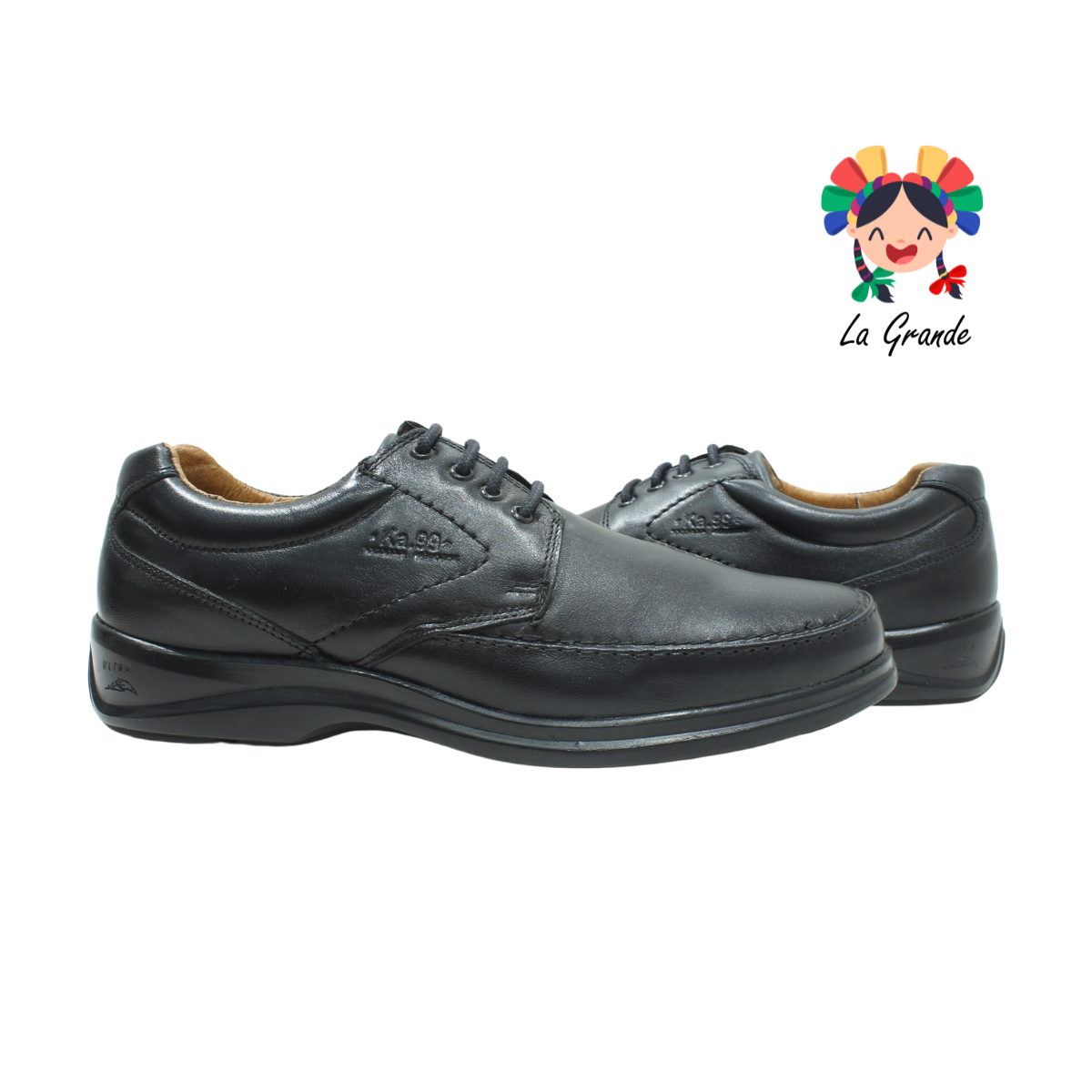 1082 KA99 Negro Piel Zapato Confort para Jóven y Caballero