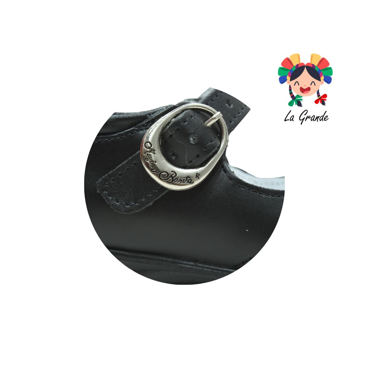 1126 MUJER BONITA Negro Piel Zapato Escolar Corazón para Niña