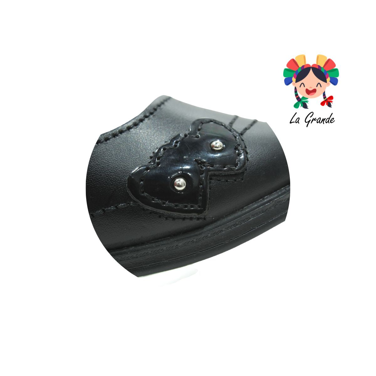 1126 MUJER BONITA Negro Piel Zapato Escolar Corazón para Niña
