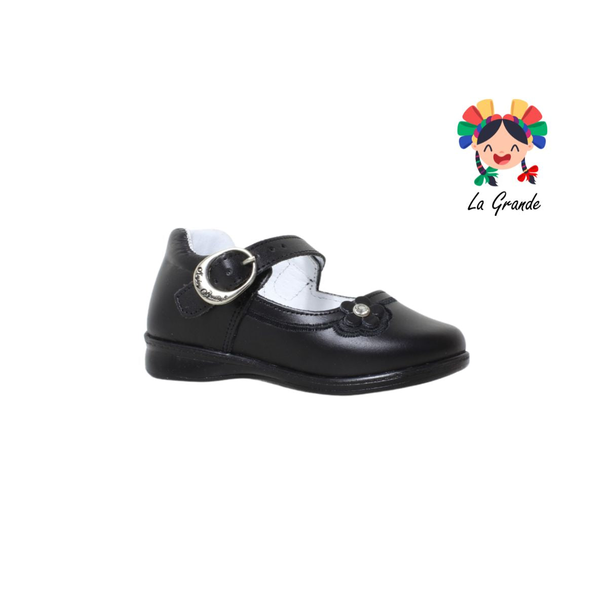 1166 MUJER BONITA Negro Piel Zapato Escolar para Niña