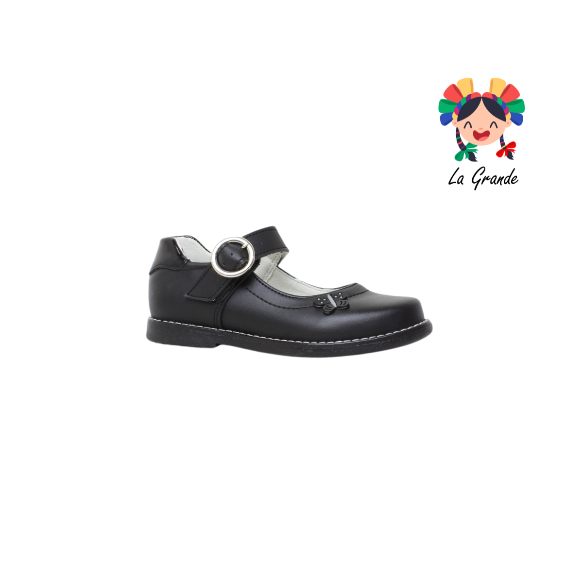 1183 DOMINIQ Negro Piel Zapato Escolar para Niña